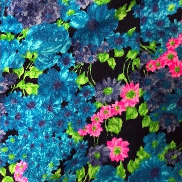 Vintage 60s 70s Handmade Floral Mini Skirt Blue Pink Green High Waist Pleated - Picture 7 of 10